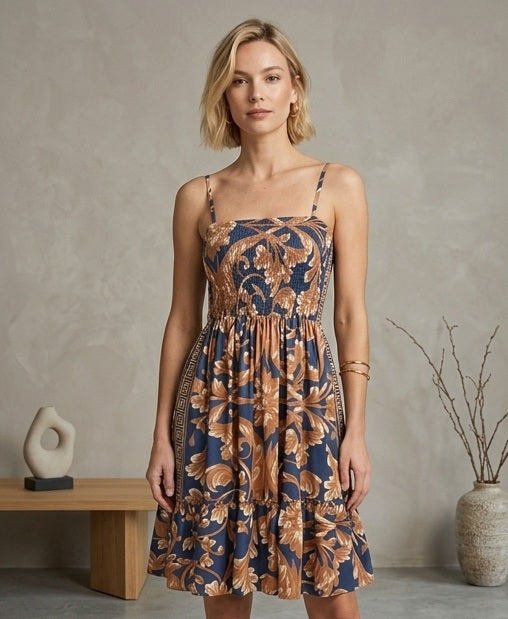 Short Mud-Blue Colour Floral Streachable