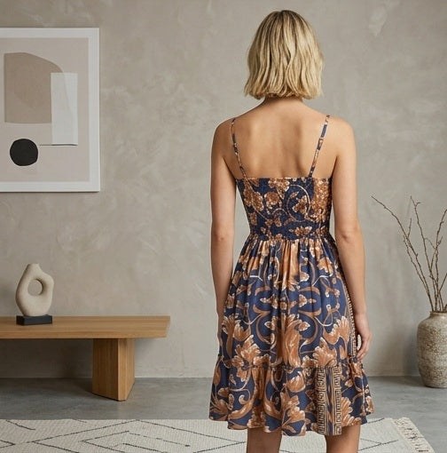 Short Mud-Blue Colour Floral Streachable