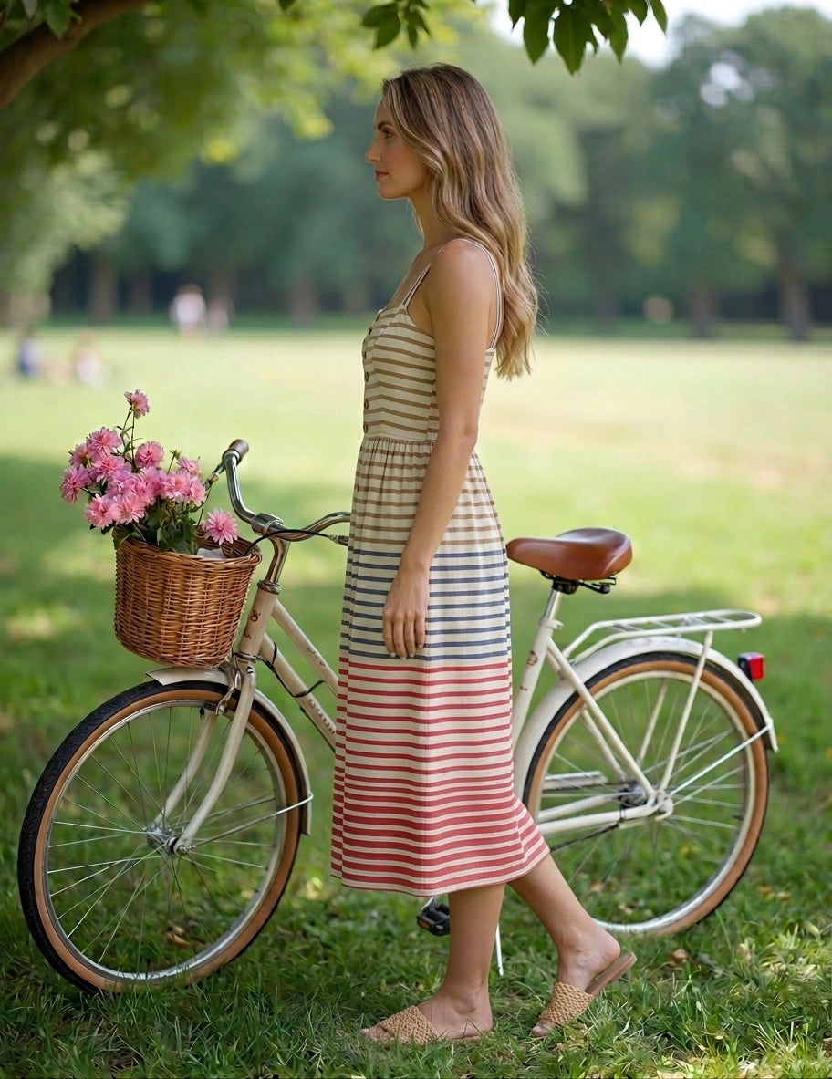 Striped Sun Dress - Button Down Midi
