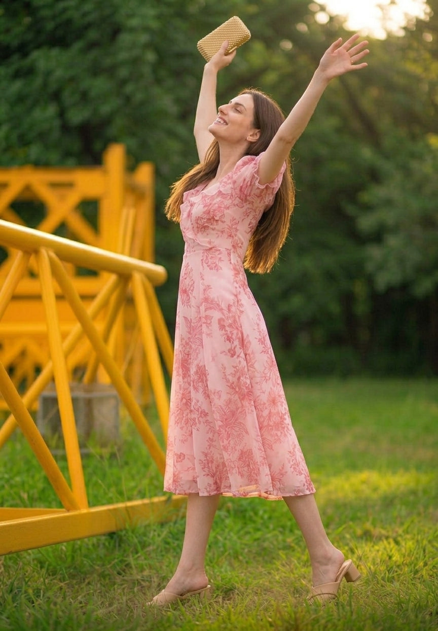 Pink Floral Midi Dress
