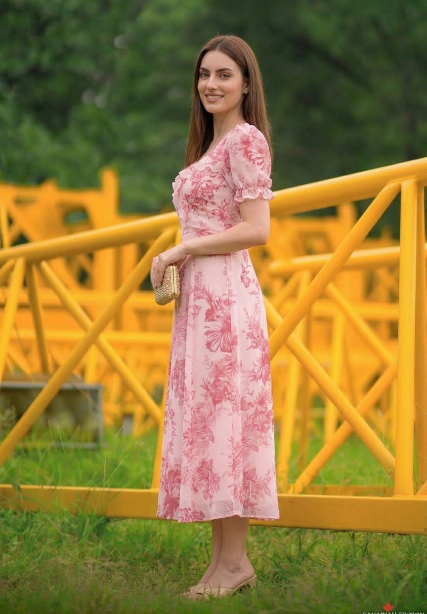 Pink Floral Midi Dress