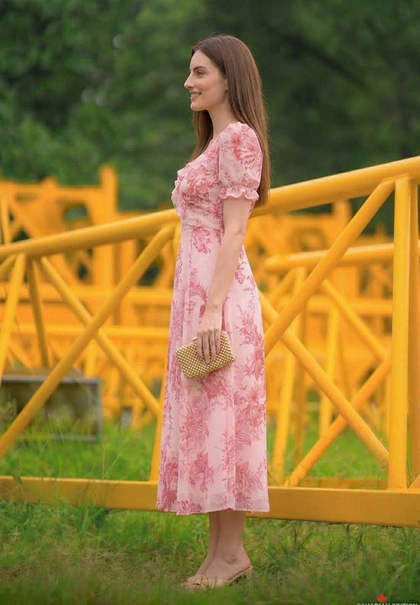 Pink Floral Midi Dress
