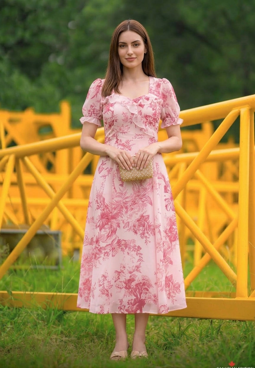 Pink Floral Midi Dress