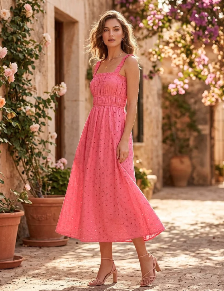 Pink Smoked midi Dress