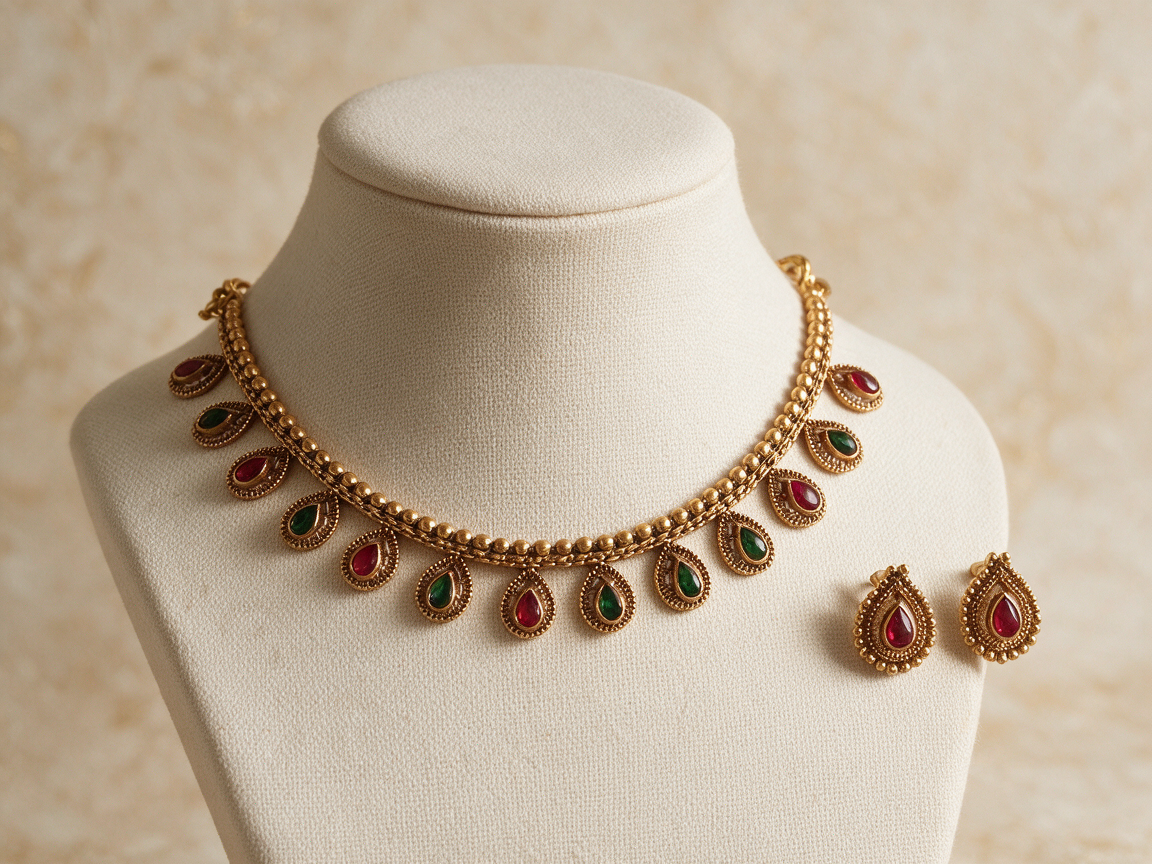 Gold-Tone Ruby & Emerald Teardrop Jewelry Set- Imitation Jewelry