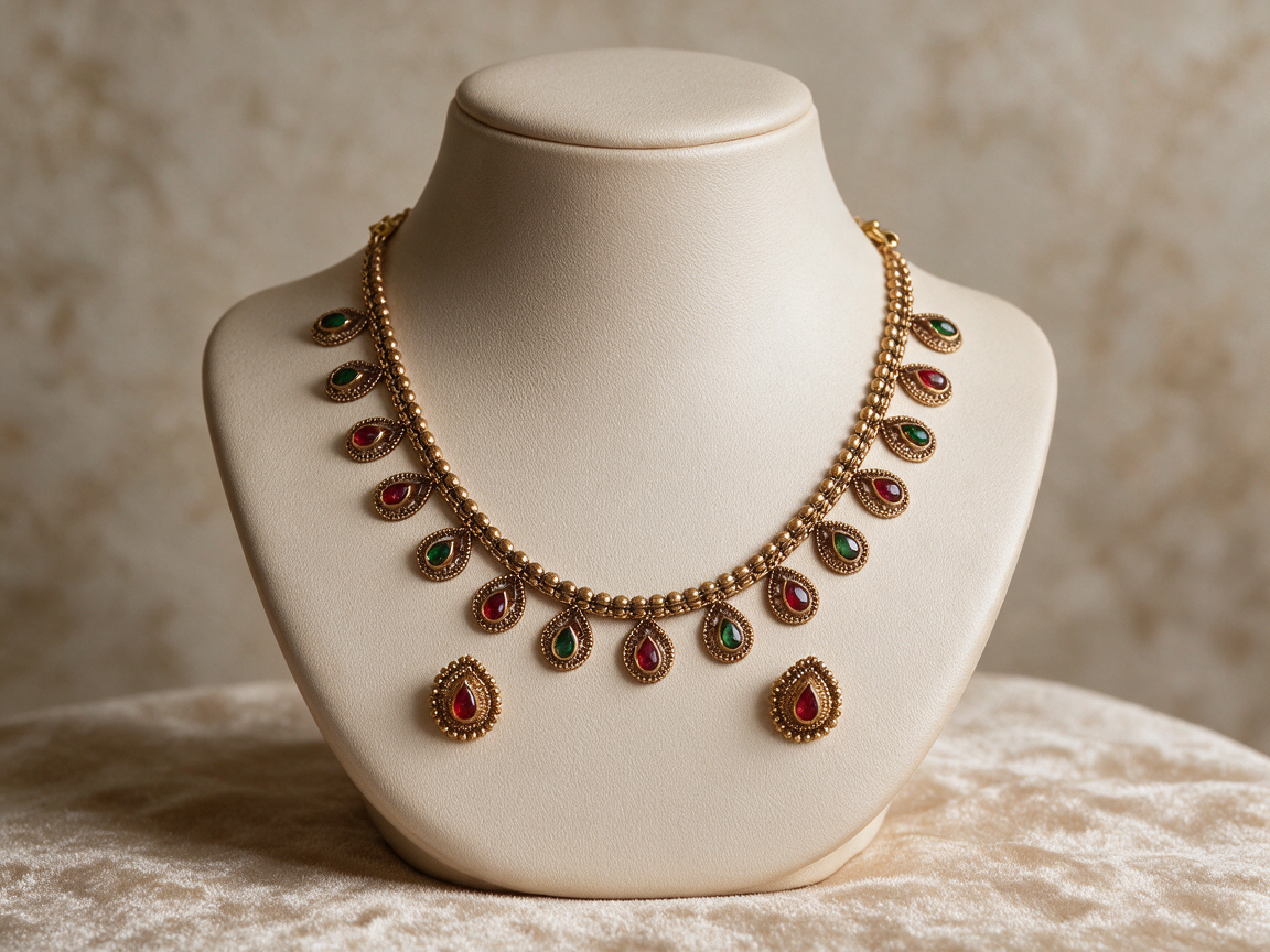 Gold-Tone Ruby & Emerald Teardrop Jewelry Set- Imitation Jewelry