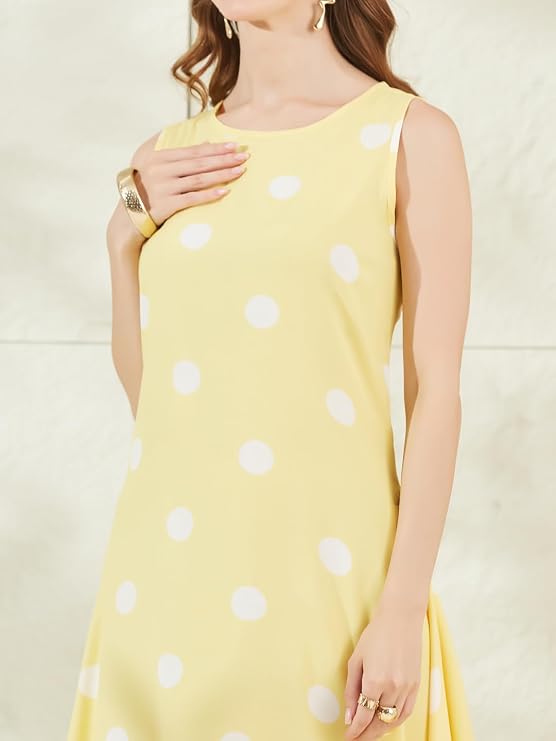Yellow midi dress with a white polka dot