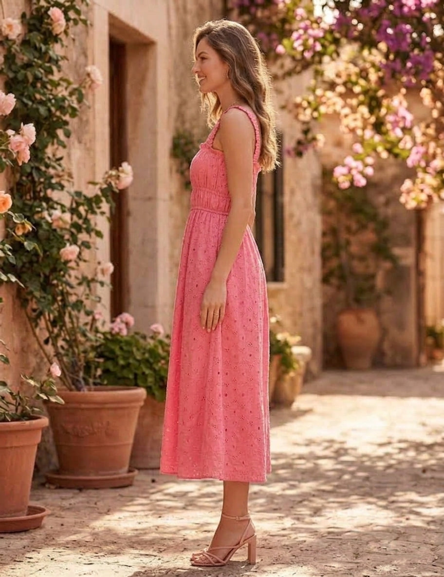 Pink Smoked midi Dress