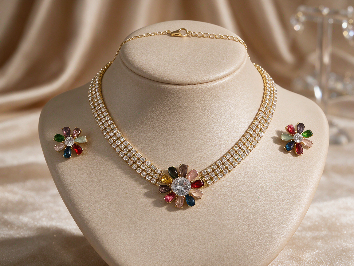 Elegant Multicolor Floral Imitation Jewelry Set