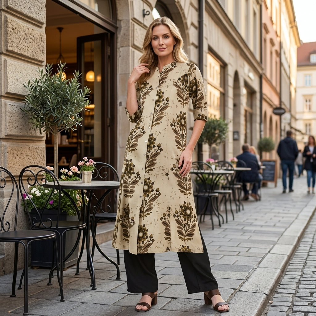 Cream Rayon Kurta